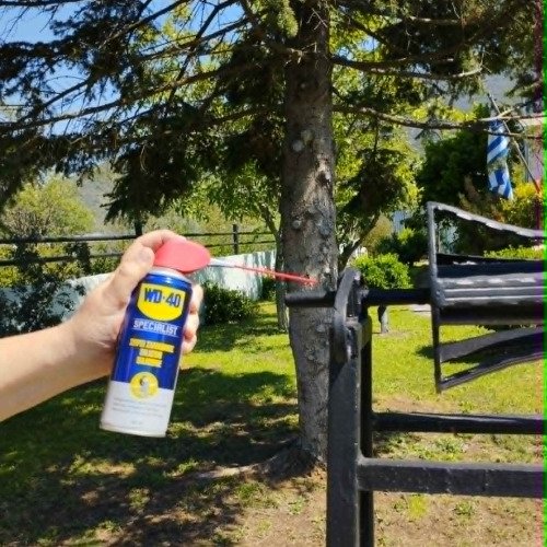 'Εβαλα spray σιλικόνης WD 40  στο πηγάδι στην αυλή μου.  Σταμάτησε να τρίζει και λειτουργεί καλύτερα από καινούργιο.